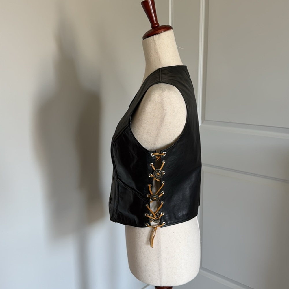 Kelly’s Leather Works 100% Leather Black Vest Buffalo Nickel Concho size 12 - Picture 5 of 10